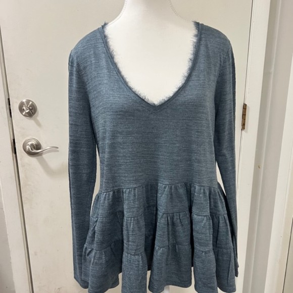 Anthropologie Deletta Thea Teal V-Neck Peplum Tiered Ruffle Long Sleeve Top Sz S - Picture 4 of 12